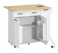 HOMCOM Îlot central cuisine mobile avec prise de courant et port USB, tablette à abattant, étagère réglable blanc