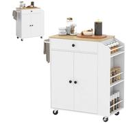 HOMCOM Îlot Central Cuisine Mobile avec Tiroir, Placard à2 Portes Blanc | Desserte Cuisine, Étagère Réglable, Barre à Serviettes, Étagères à Épices, pour Salle à Manger