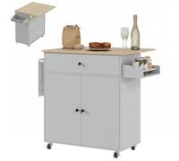 HOMCOM Îlot de Cuisine avec abattant, Chariot Roulant, tiroir, Gris | Sur roues, porte-épices, porte-serviettes, chariot de rangement, étagère réglable