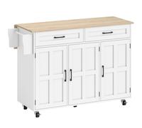 HOMCOM Îlot de cuisine avec plateau rabattable, chariot à roulettes 2 tiroirs, 3 portes, porte-racks et porte-serviettes, blanc