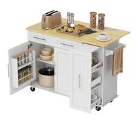 HOMCOM Îlot de cuisine mobile, surface extensible, portes d'armoire, tiroirs, porte-serviettes, chariot de cuisine en MDF, Blanc