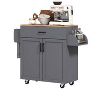 HOMCOM Îlot de Cuisine sur Roulettes avec Tiroir Armoire avec Portes Porte-serviettes et Porte-épices 105x36x85 cm Gris
