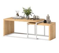 HOMCOM Jeu de 2 tables basses Table gigogne moderne Cadre en métal pour salon 90x48x42 cm et 59x42x36 cm Naturel et Blanc