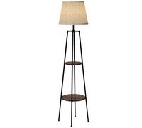 HOMCOM Lampadaire 2 étagères de rangement douille E27 40 W interrupteur à tirette abat-jour tissu 42 x 42 x 166 cm noir marron