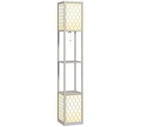 HOMCOM Lampadaire étagère, 2 lampes, lampe de salon sur pied avec douille E27, 2 étagères 4 niveaux, motif nid d'abeille, lampadaire salon, abat-jour en terylenecotton, gris