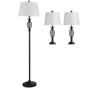 HOMCOM Lampadaire avec 2 Lampe de Table Rétro Salon Métal Noir Blanc aosom france
