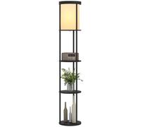 HOMCOM Lampadaire avec 3 étagères, design rond, télécommande, interrupteur au pied, chaleur de lumière réglable, pour salon, Noir