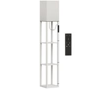 HOMCOM Lampadaire avec 3 étagères Lumière LED réglable Commande tactile et télécommande Abat-jour en tissu Ampoule incluse Blanc