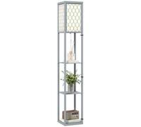Lampadaire avec étagères - HOMCOM - 3 niveaux, interrupteur à tirette - MDF - 26 x 26 x 160 cm - gris et blanc