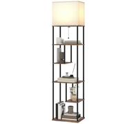 HOMCOM Lampadaire avec étagères, lampadaire sur pied de salon dimmable, télécommande, 40 x 29 x 171 cm, brun rustique