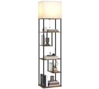 HOMCOM Lampadaire avec étagères LED Dimmable 3000K-6500K Brun Rustique | Lampadaire sur Pied de Salon, Variateur d'Intensité, Télécommande, Interrupteur à Tirette