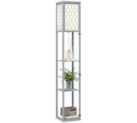 Lampadaire avec étagères - HOMCOM - 3 niveaux, interrupteur à tirette - MDF - 26 x 26 x 160 cm - gris et blanc