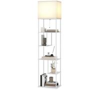 HOMCOM Lampadaire avec étagères Températures de couleur réglables 3000K-6500K Télécommande Ampoule E27 Blanc