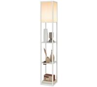 HOMCOM Lampadaire avec tablettes, lumière réglable, interrupteur au pied et ports USB, blanc