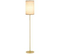 HOMCOM Lampadaire design 40 W max. piètement mât acier doré abat-jour lin crème dim. 25,5 x 25,5 x 157 cm doré et beige