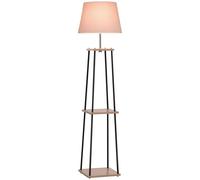 Homcom Lampadaire design contemporain dim. 40L x 40l x 160H cm 40 W max. 3 étagères intégrées bois massif caoutchouc métal noir lin beige