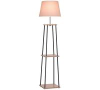 Lampadaire - HOMCOM - design contemporain 40 W max 3 étagères intégrées bois massif - bois métal - 40x40x160cm - beige