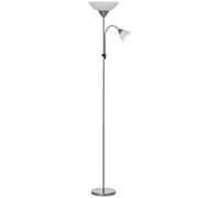 HOMCOM Lampadaire Douille E27 et E14 Métal Ø28 x 179,5H cm Argent et Blanc | Lampe de Salon sur Pied, 2 Têtes