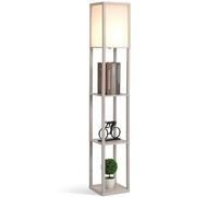 HOMCOM Lampadaire étagère 26L x 26l x 160H cm 3 étagères 4 Niveaux MDF Gris clair