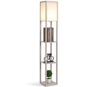 HOMCOM Lampadaire étagère Lampe étagère 26L x 26l x 160H cm 3 étagères 4 Niveaux MDF Gris Clair