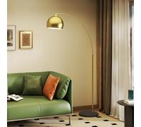 HOMCOM Lampadaire, lampe de salon arc, abat-jour doré, 40W, E27, lampadaire sur pied marbre, longueur réglable 110-115 cm, hauteur réglable 170-180 cm, design moderne, doré