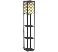 HOMCOM Lampadaire lampe sur pied moderne avec étagères ouvertes à 4 niveaux Grand écran de rangement et noir abat-jour tissu motif nid d'abeille MDF