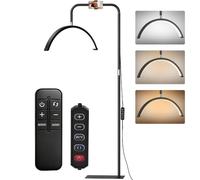 HOMCOM Lampadaire LED Demi-Lune Rotative 350° Dimmable 36 W 4150LM Noir | Lampadaire sur Pied Salon, 7 Températures de Couleur, Support pour Téléphone, 2700-6000K, pour Soins de Peau Tatouage Ongles