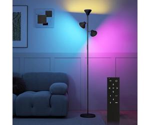 HOMCOM Lampadaire LED RGB 36W Dimmable Salon 2700K-6000K 4150 lm Noir | Lampadaire LED Télécommande, Forme D'Arbre, 3 Têtes Rotatives, Contrôle Tactile