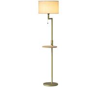 HOMCOM Lampadaire Moderne avec Étagère Abat-Jour en Lin Interrupteur à Chaîne et Port USB Ø40x170 cm pour Salon Or