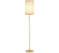 HOMCOM Lampadaire design 40 W max. piètement mât acier doré abat-jour lin crème dim. 25,5 x 25,5 x 157 cm doré et beige