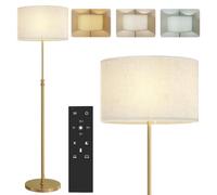 Lampadaire sur pied salon - HOMCOM - télécommande - dimmable - abat-jour en lin - hauteur réglable 133-168cm - doré