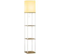 HOMCOM Lampadaire Salon en Bois Design Moderne, avec 3 Étagères, Lampe sur Pieds avec Douille E27 (Ampoule Non Incluse), Lumière Décoration pour Chambre, Bureau, Café, Hôtel, Blanc