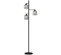 HOMCOM Lampadaire sur pied 40W, 3 ampoules LED E27, télécommande magnétique, dimmable, 3 températures de couleur, Noir