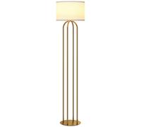 Lampadaire sur pied de salon - HOMCOM - abat-jour en lin et interrupteur à pied - métal - Ø 38 x 161 cm - doré et beige