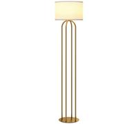 HOMCOM Lampadaire sur pied de salon, Lampe sur Pied Moderne, Doré et Beige | Abat-Jour en Lin, Interrupteur, Douille E27, Ampoule non Incluse, pour Salon et Chambre