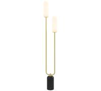 Lampadaire sur pied de salon - HOMCOM - 2 abat-jours en verre, base en marbre et interrupteur à pied - en métal - 150H cm - blanc