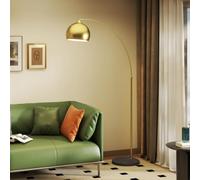HOMCOM Lampadaire sur Pied Marbre 40W E27 Longueur 110-115 cm Doré | Lampe de Salon Arc, Abat-Jour Argenté, Hauteur Réglable 170-180 cm, Design Moderne