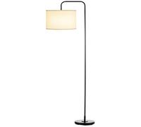 HOMCOM Lampadaire sur Pied Salon Abat-Jour Tissu Effet Lin Noir et Blanc | Lampe Salon, Interrupteur à Pied, Lampe de Lecture en Métal, pour Chambre Bureau