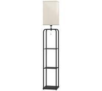 HOMCOM Lampadaire sur pied salon avec étagères, abat-jour en tissu, interrupteur à chaînette pour salon, chambre à coucher