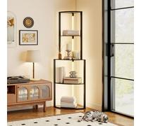 HOMCOM Lampadaire sur Pied Salon avec Étagères d'Angle 4 Niveaux LED Noir | Lampe Moderne, Luminosité Réglable, Interrupteur à Pied, pour Salon Chambre Bureau
