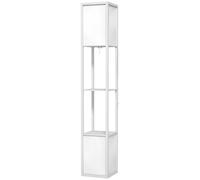 HOMCOM Lampadaire sur pied salon, lampe salon moderne, lampadaire avec étagères, abat-jour en tissu et double éclairage, blanc