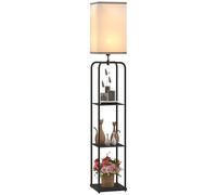 HOMCOM Lampadaire sur pied salon, lampe salon moderne, lampadaire avec étagères, abat-jour en tissu, interrupteur à chaînette pour chambre à coucher, bureau, ampoule non incluse, noir