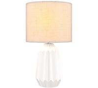 HOMCOM Lampe de Table avec Base en Céramique et Abat-Jour en Lin, Lampe de Chevet avec Interrupteur, Culot E27, Blanc et Beige