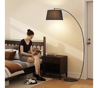HOMCOM Lampe lampadaire à arc salon courbée - Lampe arceau moderne en métal - Lampadaire sur pied métal lin noir