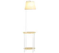 HOMCOM Lampe sur pied lampadaire salon avec abat-jour en tissu 2 étagères rondes en bois interrupteur au pied hauteur 162 cm blanc