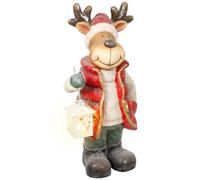 HOMCOM Lanterne Renne de Noël LED 52 cm Rouge | Figurine de Noël, décorative intérieur extérieur, métal