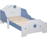 HOMCOM Lit bas pour enfants de plus de 3 ans, avec barrières de sécurité, lit bleu et blanc, dimensions : 143 x 74 x 59 cm