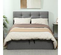 HOMCOM Lit Coffre 140 x 190 cm, Cadre de Lit Double Rembourré 500 kg Gris