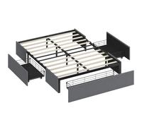 HOMCOM Lit coffre 140 x 190 cm, cadre de lit double rembourré avec 3 tiroirs, sommier à lattes en LVL, sans bruit, gris