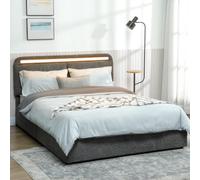 HOMCOM Lit Coffre 140 x 190 cm, Lumières LED RGB, Tête Réglable, Gris | Cadre de Lit Double Rembourré Velours, Rangement Hydraulique, Sommier à Lattes Bois, Sans Bruit, Montage Facile, Télécommande